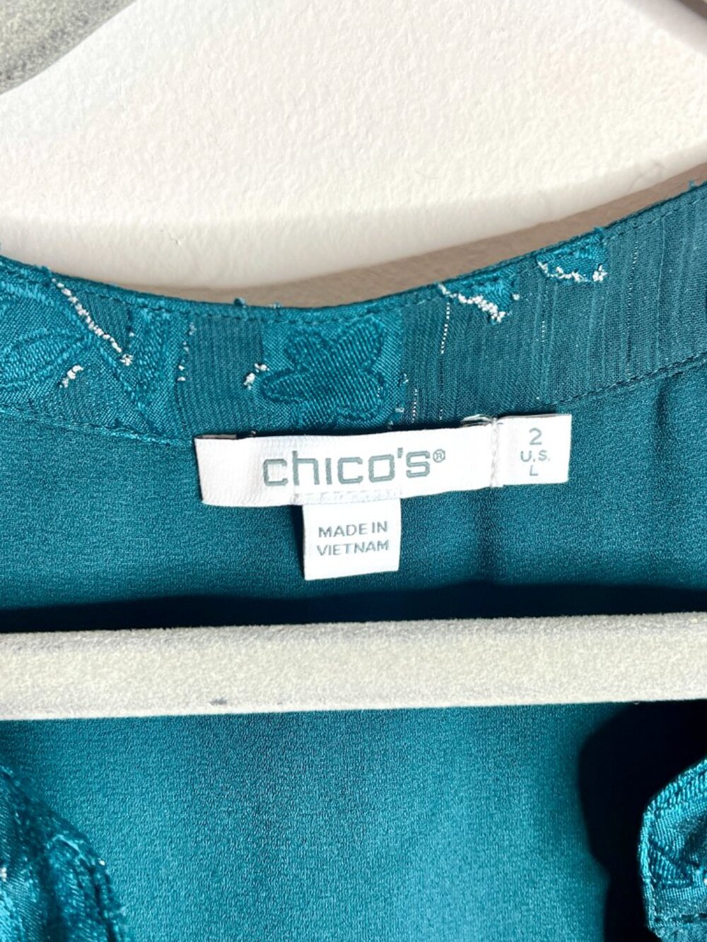 Chico's Novelty Texture Blouse Dark Teal Whimsigoth Fairycore Ethereal Sz L - Picture 3 of 6